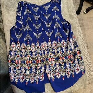 Renee C.‎ Blue and Multicolor Patterned Tank Top